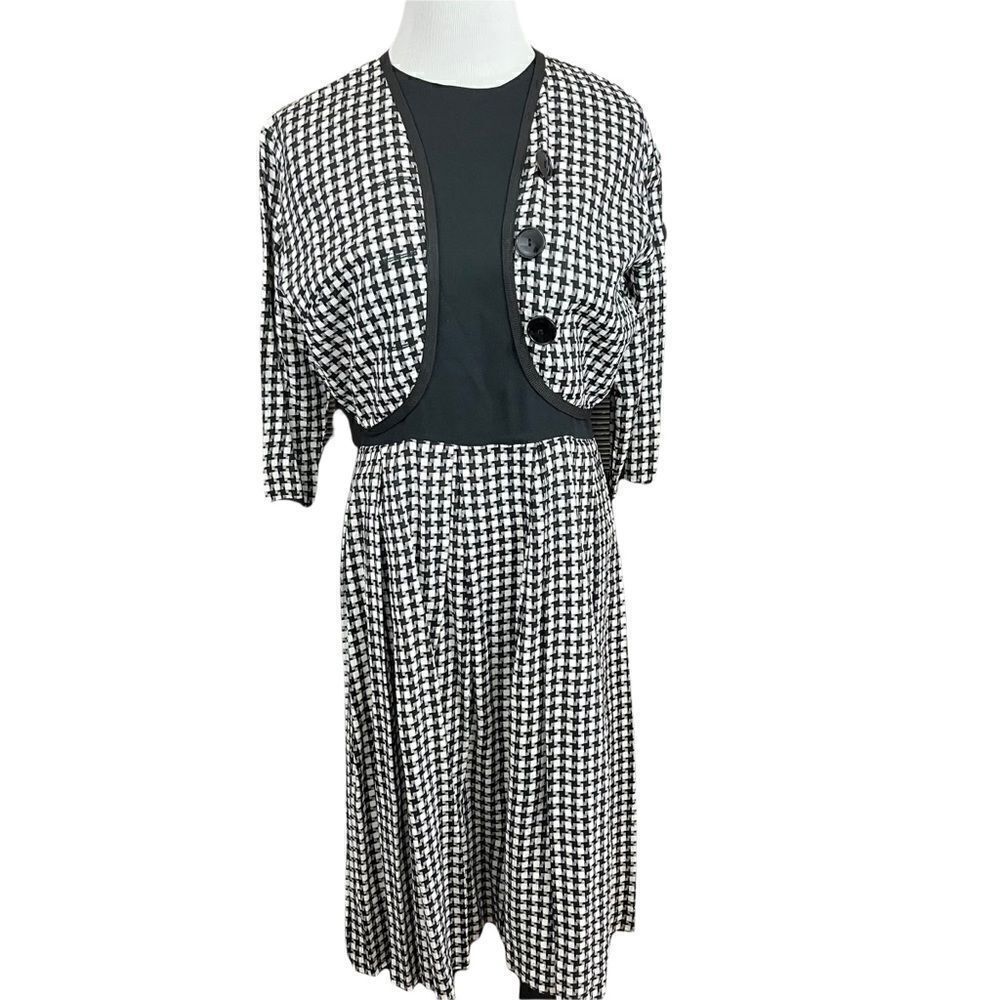Vintage Handmade Houndstooth Dress and Matching Bolero Style Jacket 6